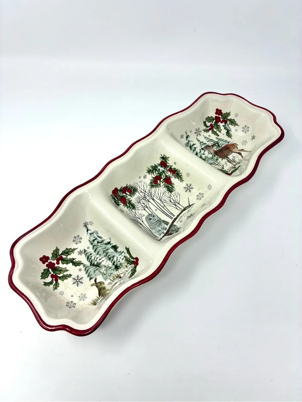 Better Homes & Gardens Heritage Collection Winter Forest Divided Tray 15” Deer